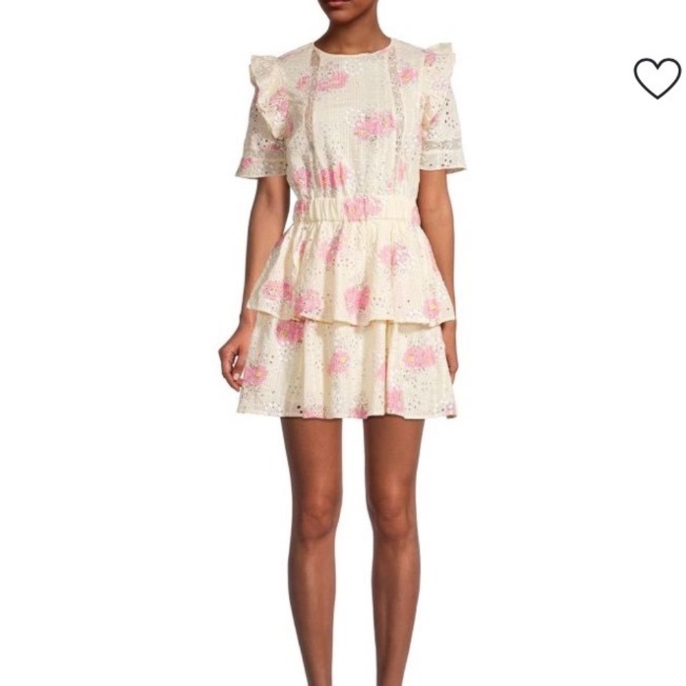 Walter Baker Cassandra Mini Dress S yellow pink raffles eyelet‎ summer vacation